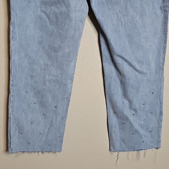 Simple Society AB Rhinestone Studded High Rise Button Fly Straight Denim Jean 31 - Picture 8 of 12